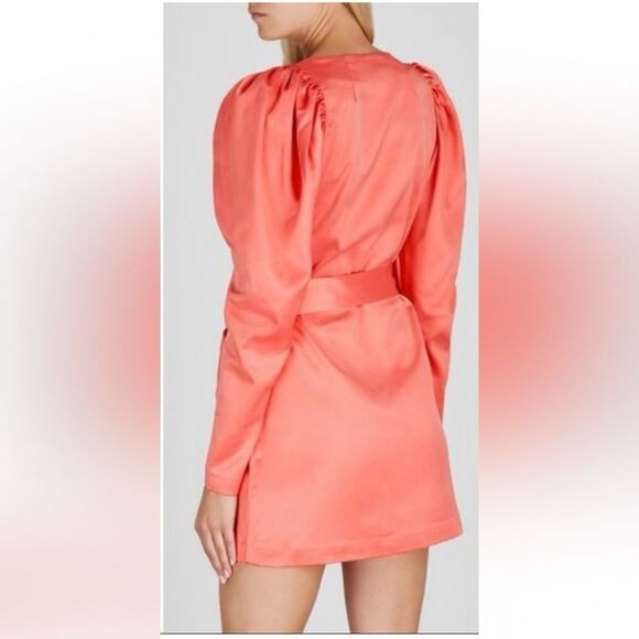 NWT Rotate Birger Christensen No.31 Puff Sleeve Wrap Dress Satin Pink Small - Picture 6 of 16